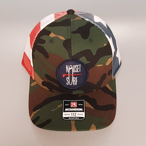 NS ROUND 112PM PRE-CURVED TRUCKER - STARS&STRIPES - Nauset Surf Shop